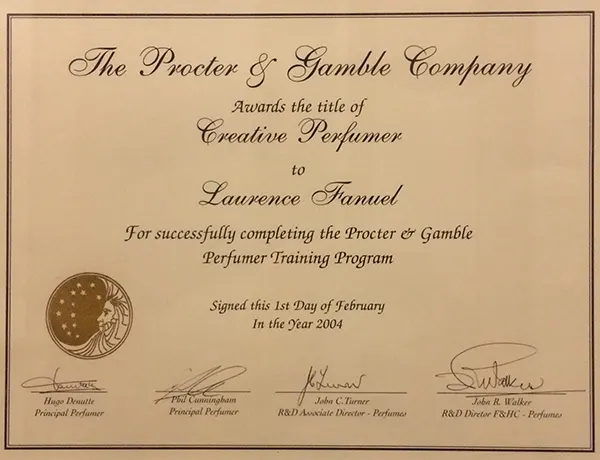 Perfumer's diploma from Laurence Fanuel