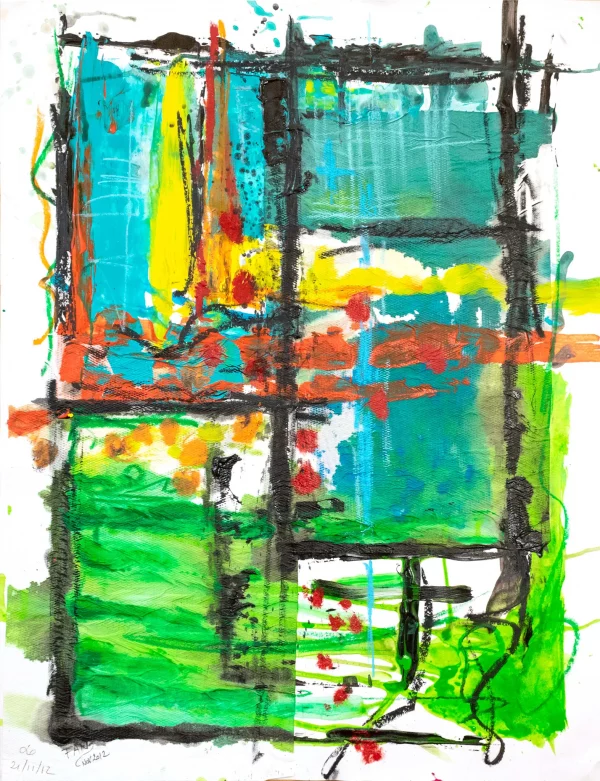Garden by the window, acrylic and oil pastel on paper by Rosa Rose in Grasse (06)